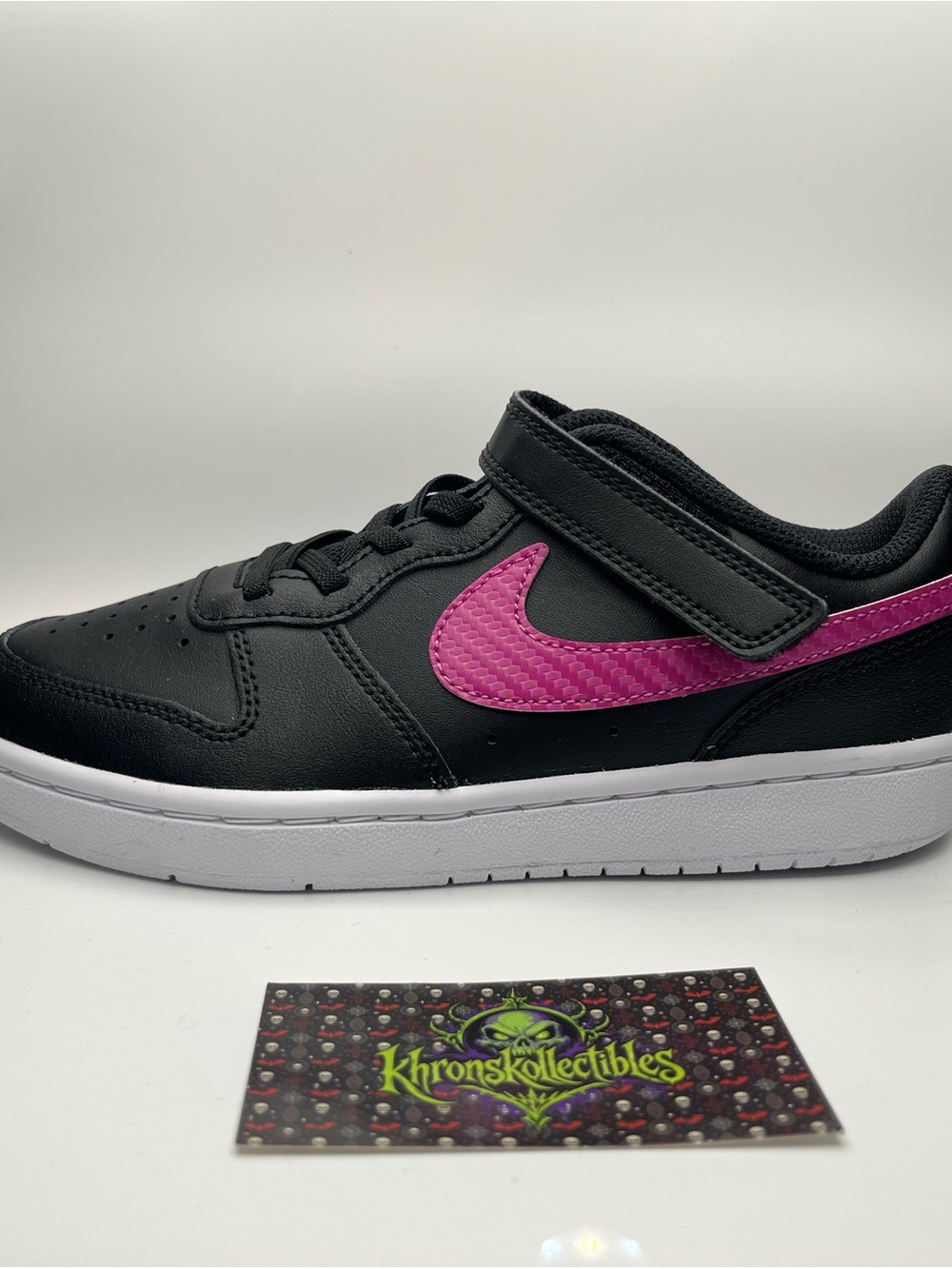 Nike Court Borough Low 2 (PSV) Black/Pink/White Leather Sneaker 3Y BQ5451-003